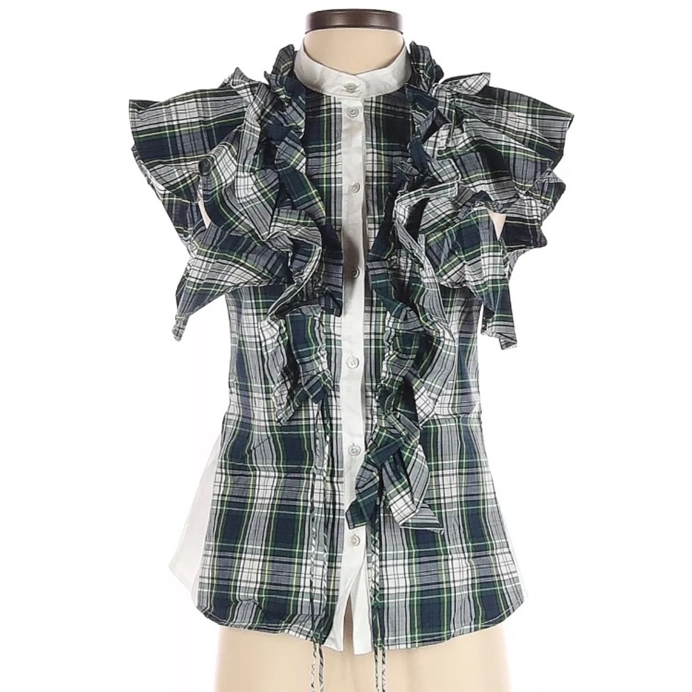EUC Marissa Webb Irene plaid ruffle top, sz S